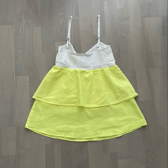 Theory Fun Neon Double Ruffle A-line Tank Top Colorblock in White + Neon Yellow - Picture 5 of 8